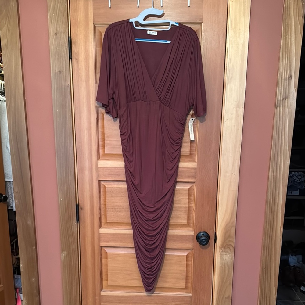 Kiyonna Rich Berry Brown Draped Midi Dress